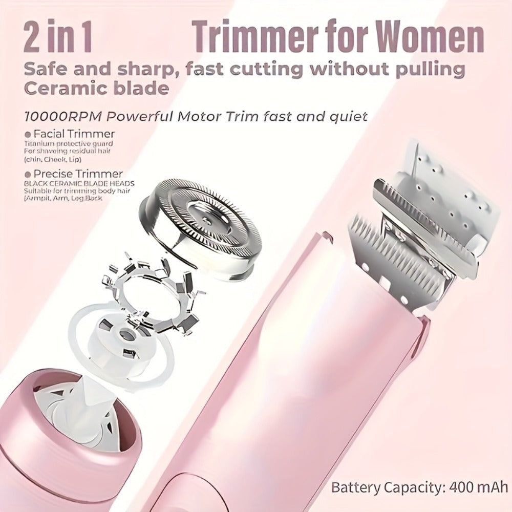 Electric Bikini Razor 2-in-1 Women USB Rechargeable Dry Wet Face Shaver - Painless Hair Removal Bikini Line Underarms Legs Arms Face Portable Cordless Lady Shaver Pink Purple Blue