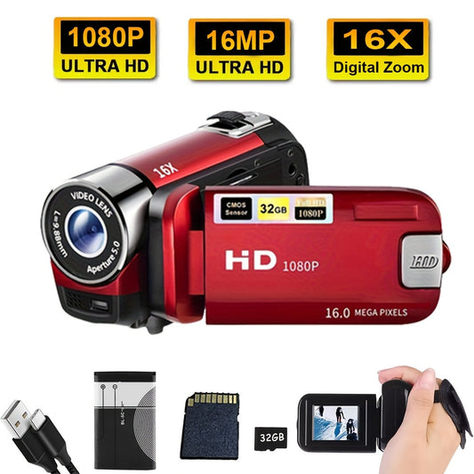 Flip Screen Digital Camera 1080p with LED Fill Light, 16X Digital Zoom & 32GB Card Options