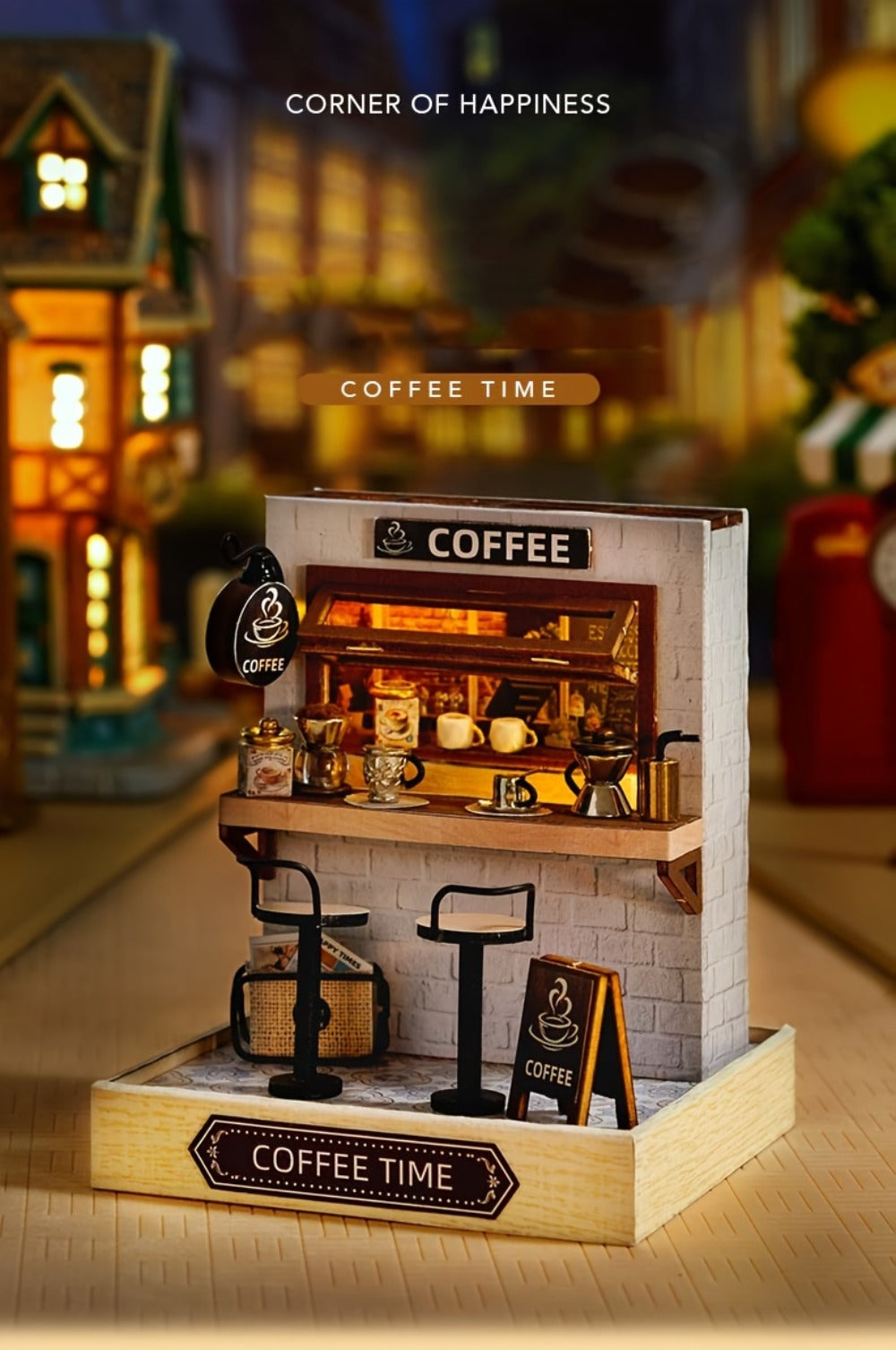 DIY Wooden Miniature Shop Kit with Dust Cover in Four Themes