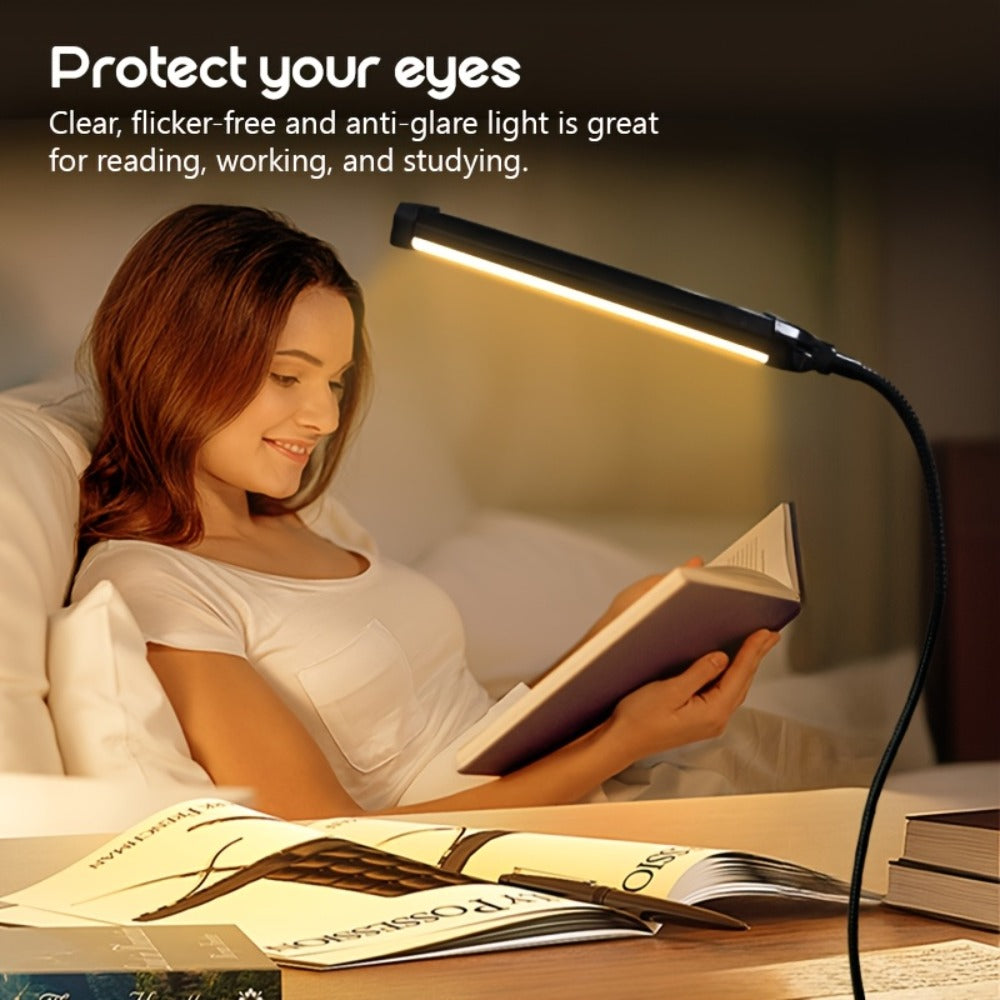 Clip-On LED Desk Lamp Flexible Gooseneck USB Powered – 3 Color Modes 10 Brightness Levels Swing Arm Clamp Light for Home Office Study Reading Crafts Gaming Bedroom – Black