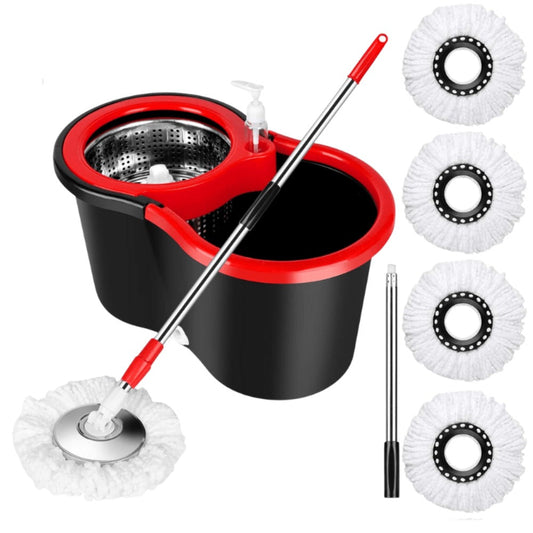 360 Spin Mop and Bucket Set with Wringer - Stainless Steel Extended Handle Spinning Mop Bucket System with Microfiber Mop Refills for Hardwood, Tile & Laminate Floor Cleaning, Black Blue Pink Red