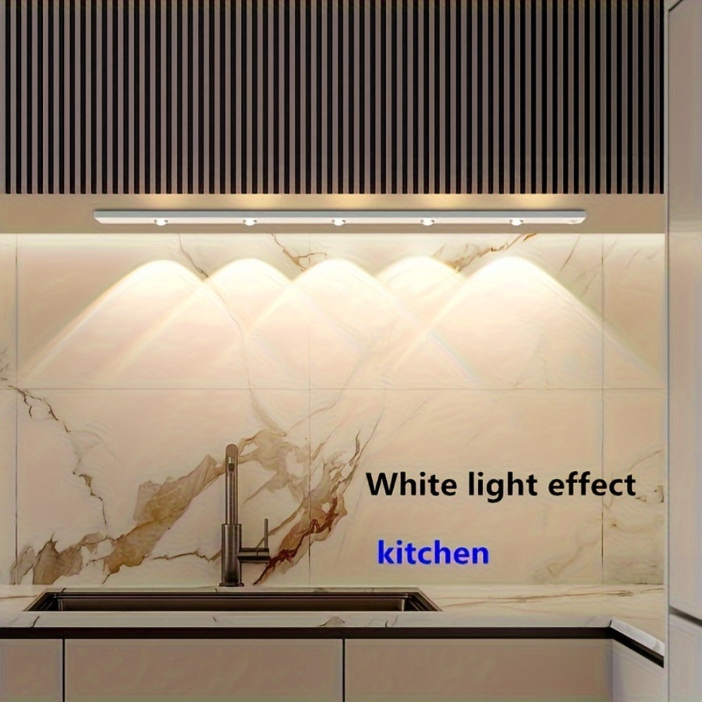 Motion Sensor LED Strip Light USB Rechargeable – 3-Color Dimmable Wireless Night Light for Kitchen, Wardrobe, Cabinet, Shoe Cabinet & Bedroom (20cm / 30cm / 40cm / 50cm, 1 or 2 Pack)