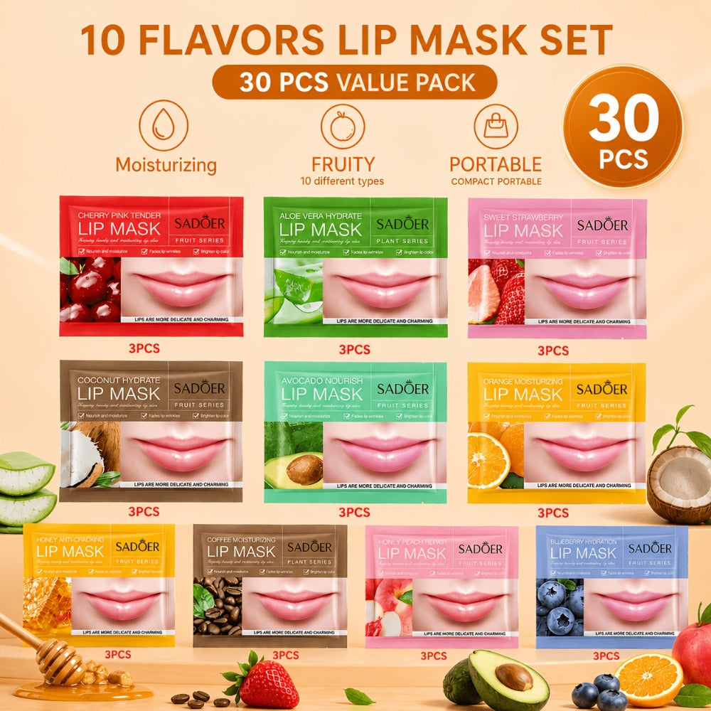 Hydrating Lip Mask Crystal Gel Pads 30 Pcs - Deep Moisture Lip Treatment Patches for Dry Chapped Lips, Exfoliating Lip Care Pads with Skin Essence for Smooth Soft Plump Lips Women