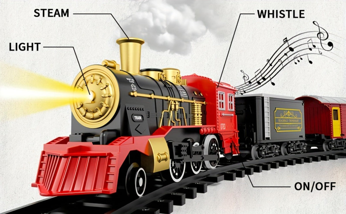 Electric Train Set for Kids – Steam Locomotive with Lights & Sound, 16 Tracks & 8 Scenic Cards