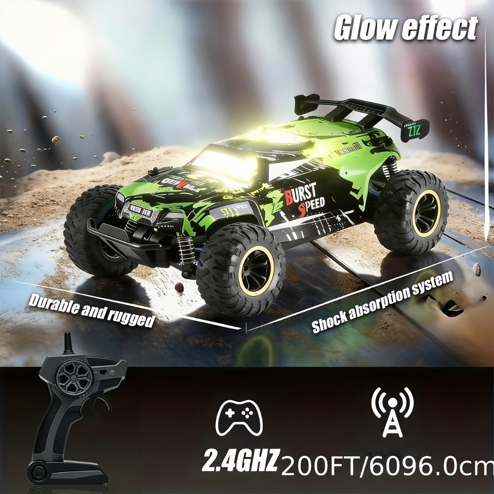 4WD RC Monster Truck with LED Lights, All-Terrain Remote Control Off-Road Car for Kids