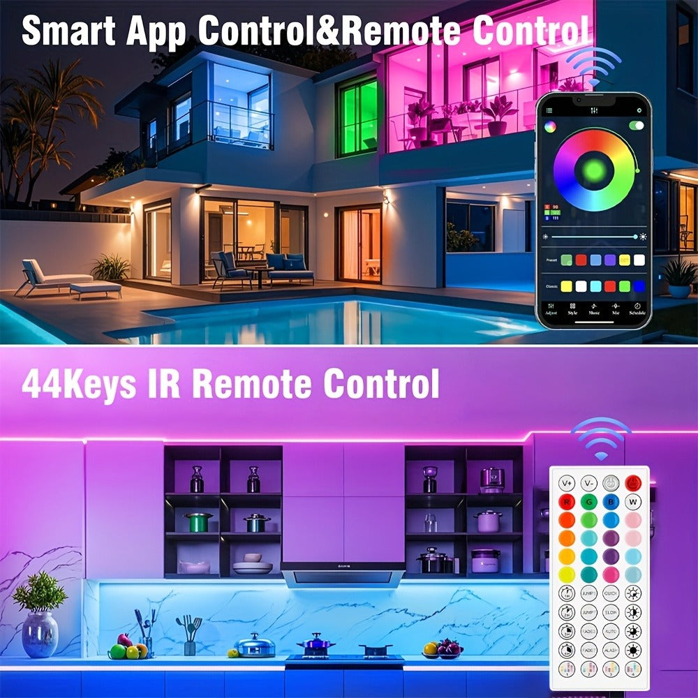 Color Changing LED Strip Lights App & Remote Control - Music Sync Smart RGB Lights 16 Million Colors for Bedroom Living Room Gaming Room TV Backlight Party Holiday Wedding Decoration 16ft 66ft 100ft
