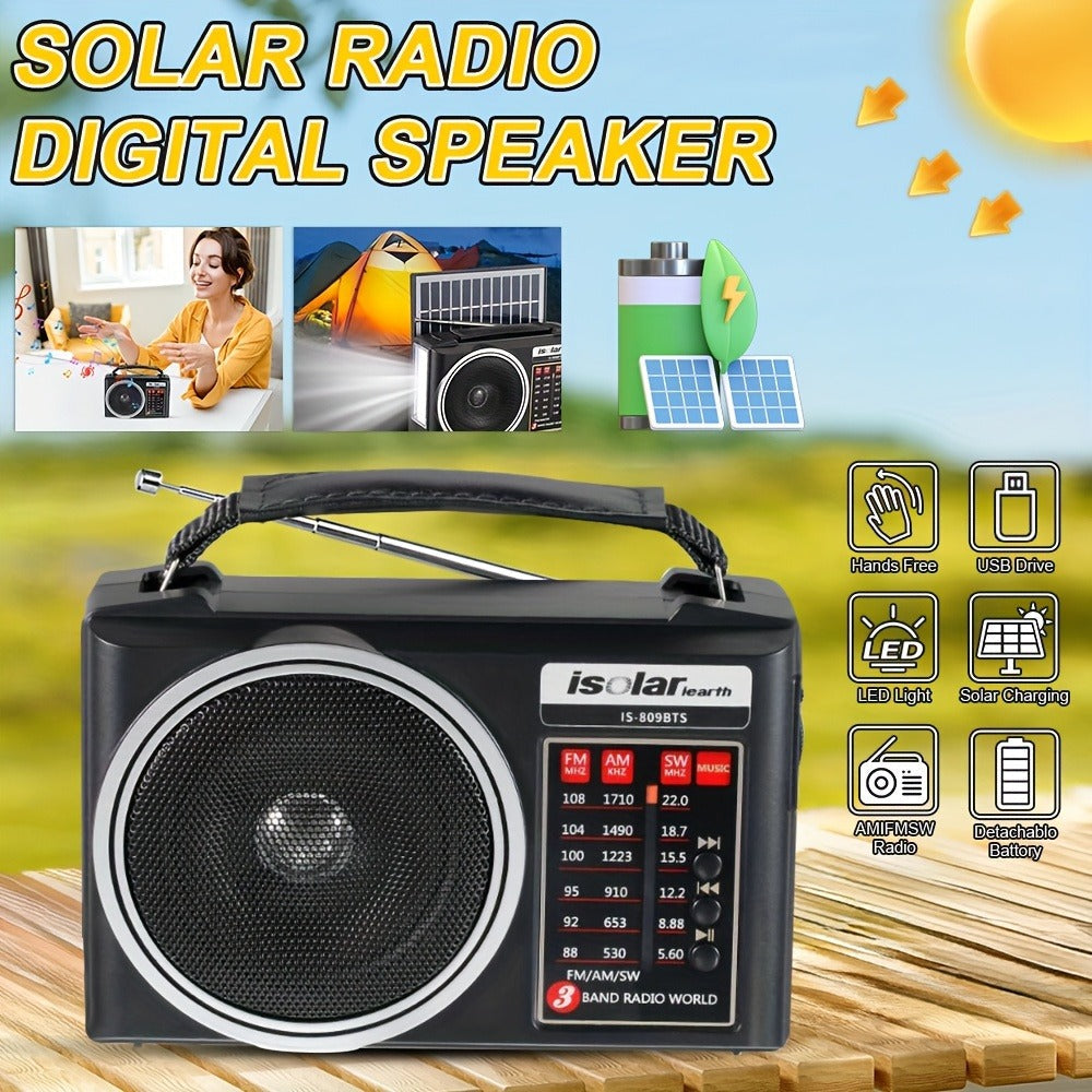 Rechargeable Solar Radio Speaker FM AM Portable Outdoor Radio with MP3 Player Flashlight Adjustable Volume for Camping Hiking Emergency Outdoor Activities Survival Gear Gift for Men