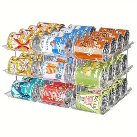 Can Organizer Rack, 3-Tier Stackable Clear Plastic with Gravity-Fed Rolling Access, 3 Sets