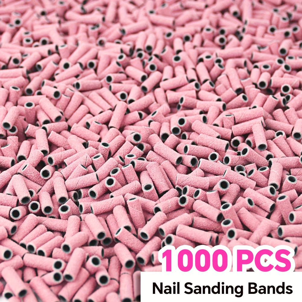 Nail Sanding Bands 1000 Pack with Mandrel Bit – Coarse Medium Fine Grit 3mm Nail Drill Bits for Acrylic Removal, Natural Nail Filing & Smoothing – Professional Manicure Pedicure Salon Nail Care Tools