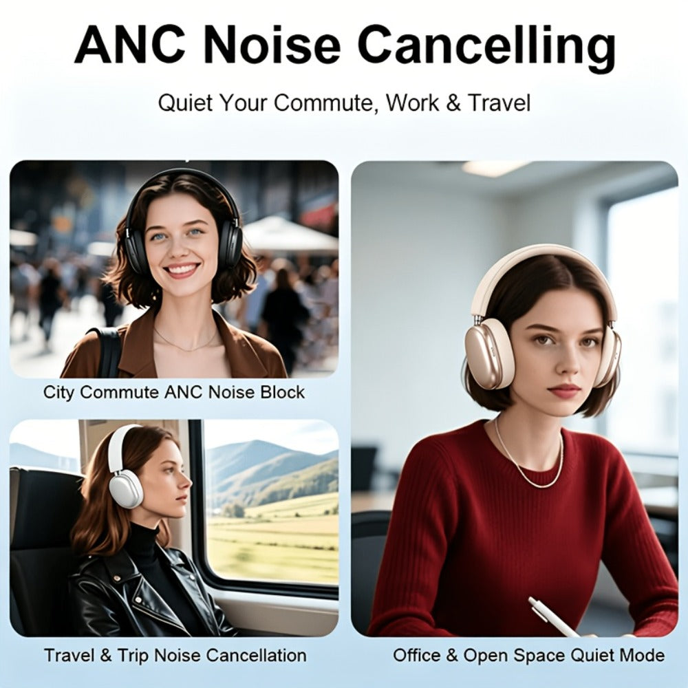 ANC Foldable Over-Ear Headphones Bluetooth 5.4 with 40H Playtime – Hi-Fi Stereo Deep Bass Active Noise Cancelling Wireless Headset with Mic for Work Travel Daily Use