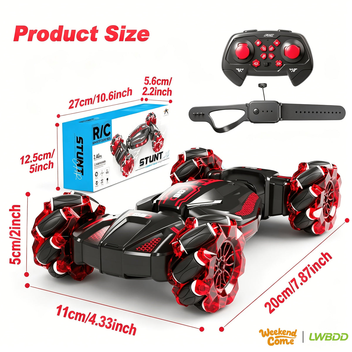 1:24 8WD RC Stunt Car with Dual Remote Control, LED Lights, and 28 km/h Speed