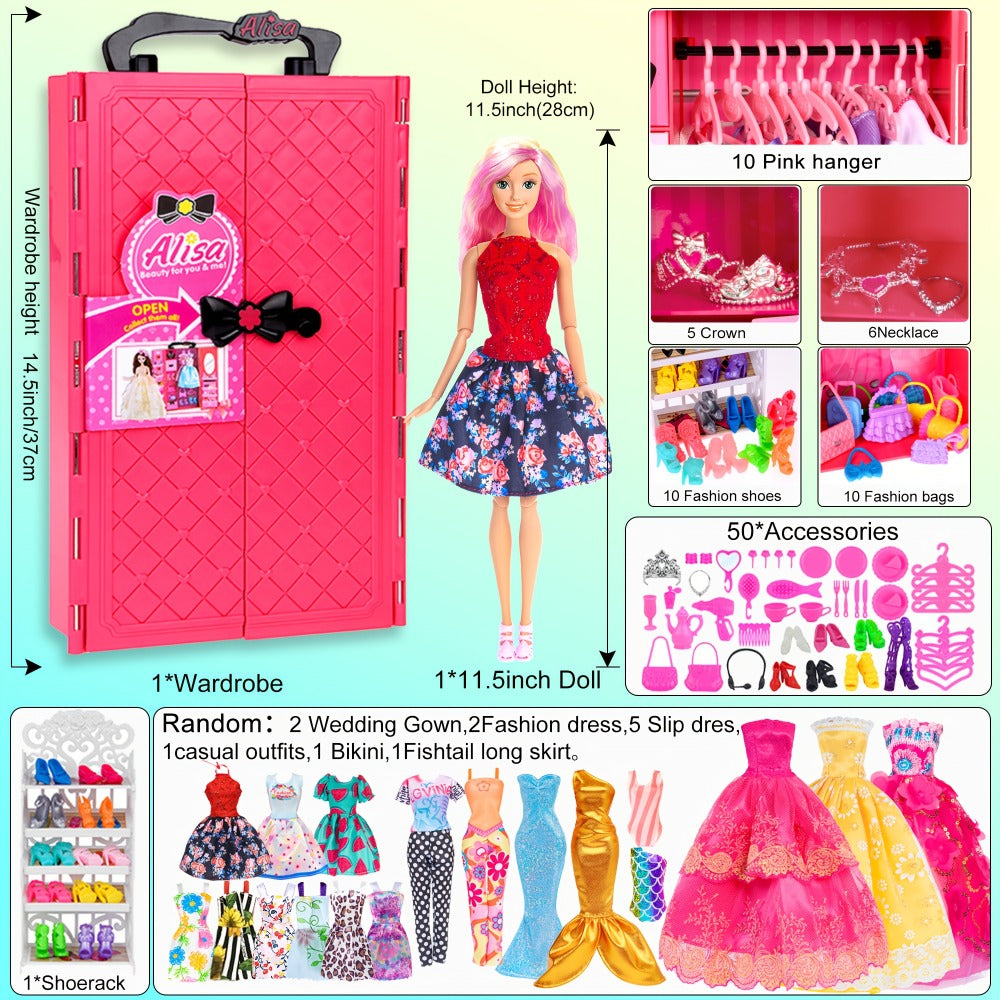 105-Piece Rose Doll Closet Playset for 11.5-Inch Fashion Dolls