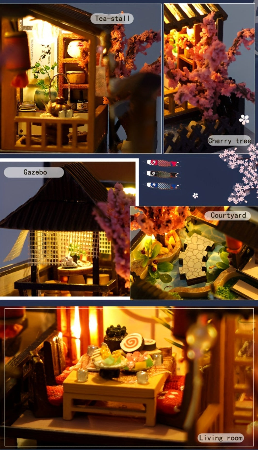 Sakura Garden Villa DIY Miniature House Kit, Wooden Cherry Blossom Scene