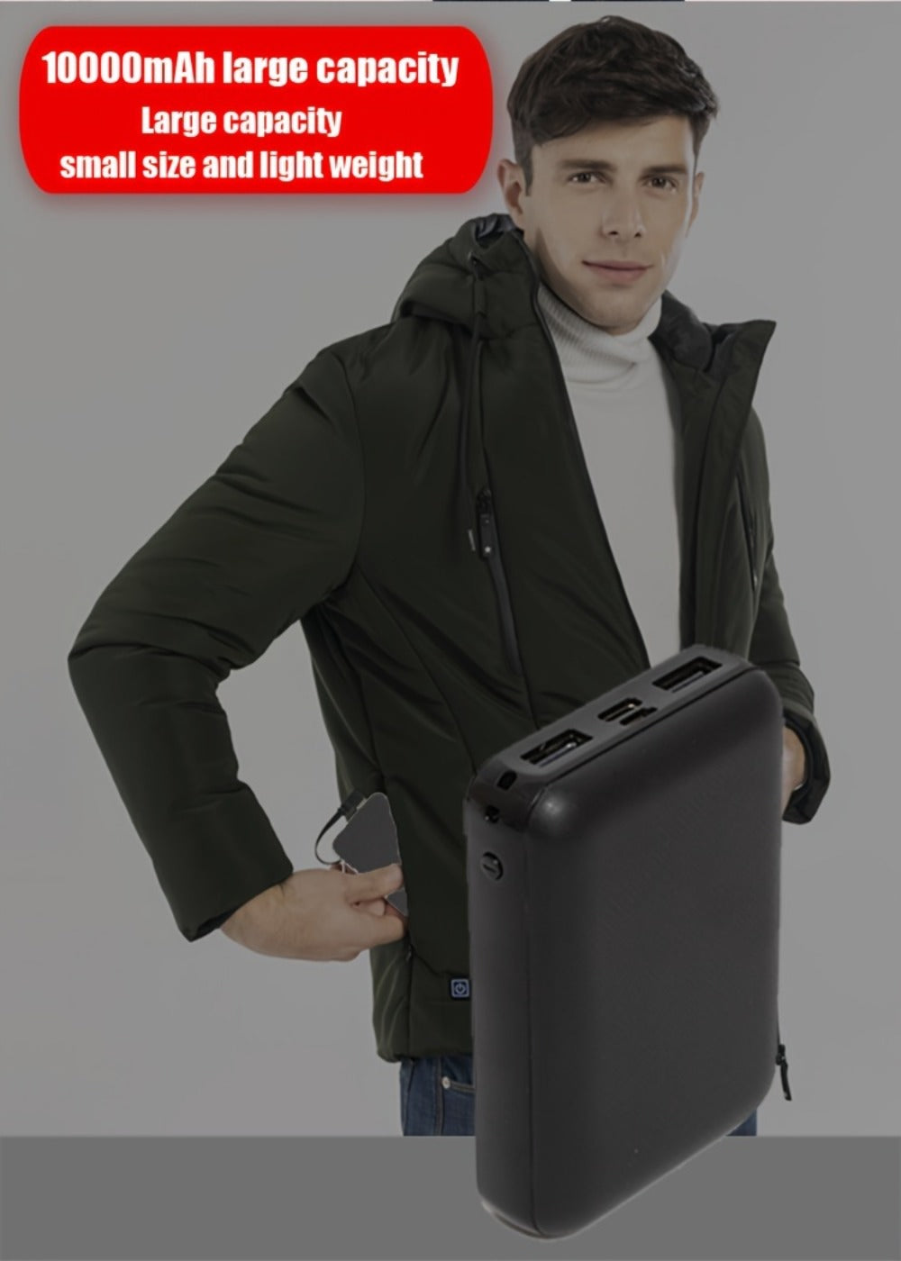 Dual USB Output Power Bank 10000mAh 5V 3A Polymer Lithium Rechargeable Battery Pack for Heated Clothing Heated Jacket Vest Hoodie Pants USB-C Micro Input LED Indicator Compact Portable Charger