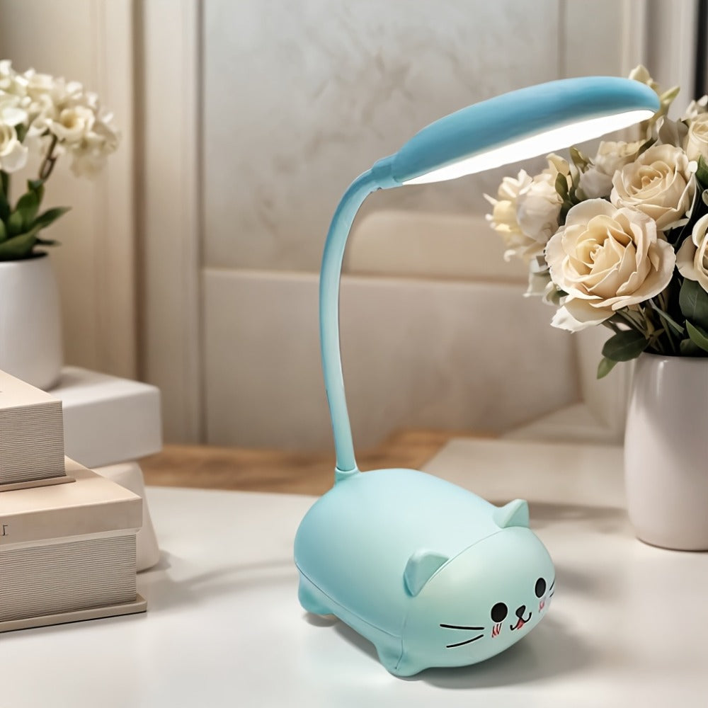 Cute Animal LED Night Light – Mini Cartoon Table Lamp, Foldable USB Rechargeable, Portable Desk Reading Light for Bedroom Kids Room, Blue Bunny Cat Styles, Kawaii Room Decor Lamp