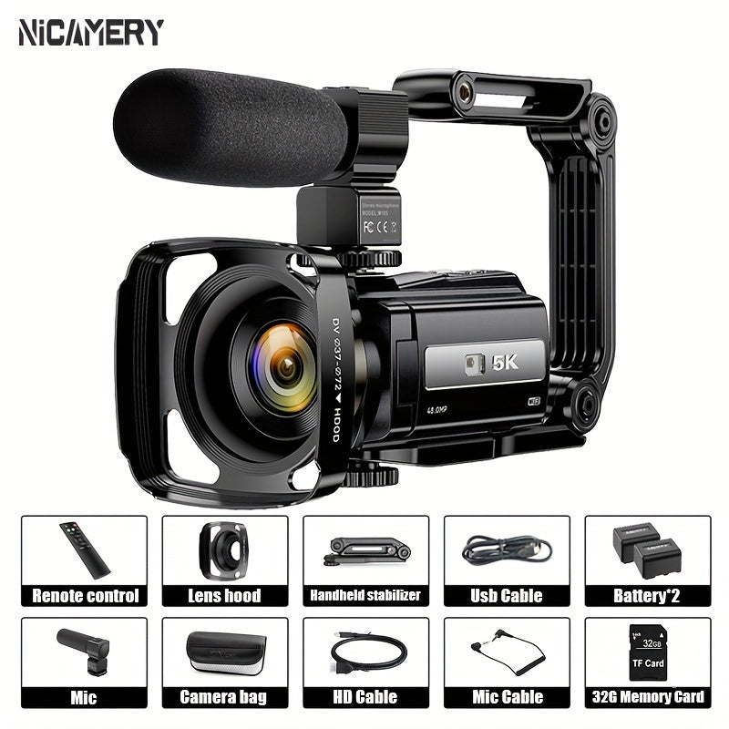 5K 30FPS Vlog Camera 48MP UHD WiFi with 16x Digital Zoom, IR Night Vision, 270° Rotatable Touch Screen & 6-Axis Stabilization - Outdoor Video Camera with Mic, Stand & Carry Bag