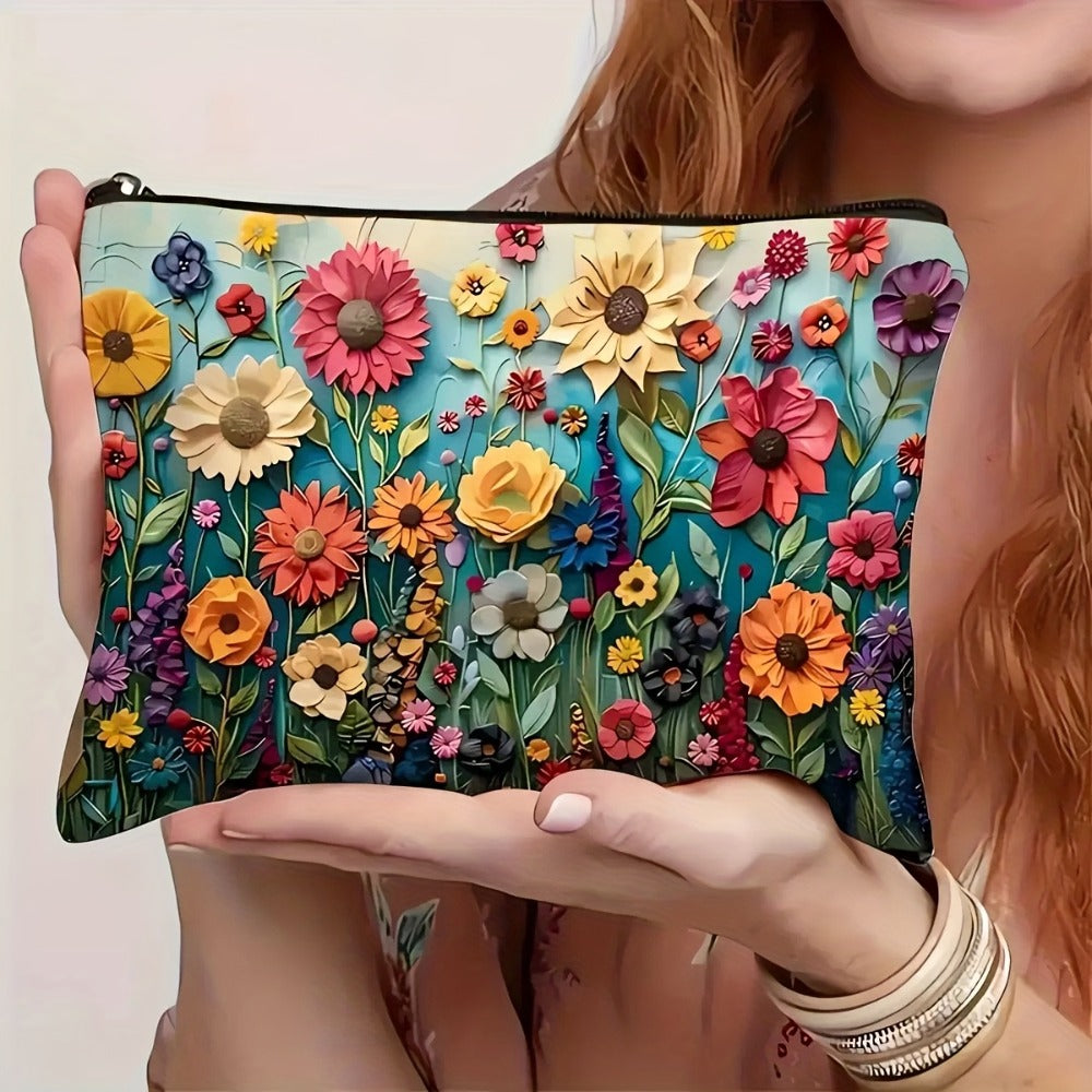 Daisy Floral Makeup Bag 4-Pack Set Foldable Zipper Travel Cosmetic Pouch Durable Toiletry Organizer Gift for Women Girls Sisters Girlfriends Birthday Christmas Holiday