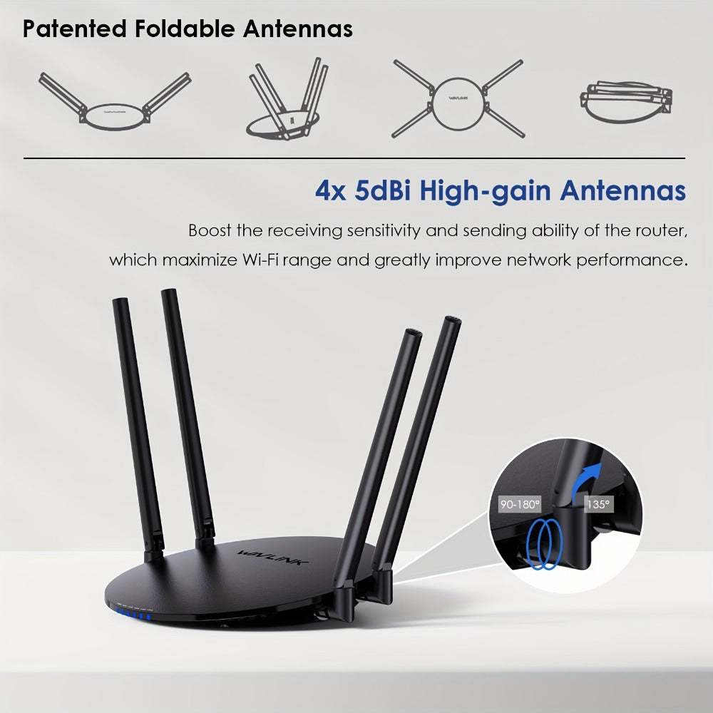 WAVLINK AC1200 WiFi Router 3-in-1 Dual Band 1200Mbps - 4x5dBi Antennas, Gigabit WAN LAN, Router Access Point Repeater Mode, Covers 1500 Sq Ft, Supports 128 Devices, WPA2 Security, Easy WPS Setup
