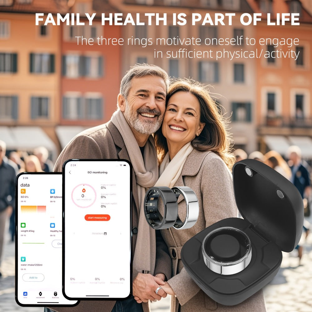 Smart Ring with Health Tracking & Charging Case – Step Count Calorie & Sleep Monitor | Long Battery | iOS & Android | Sizes #7–13 | Black Silver Gold | Minimalist Fitness Wearable Gift