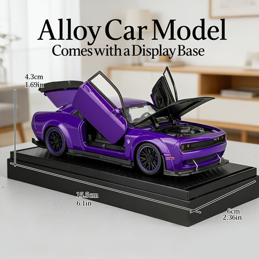 Dodge Sports Car Diecast Model, Purple Zinc Alloy Static Collectible with Display Base & Opening Doors