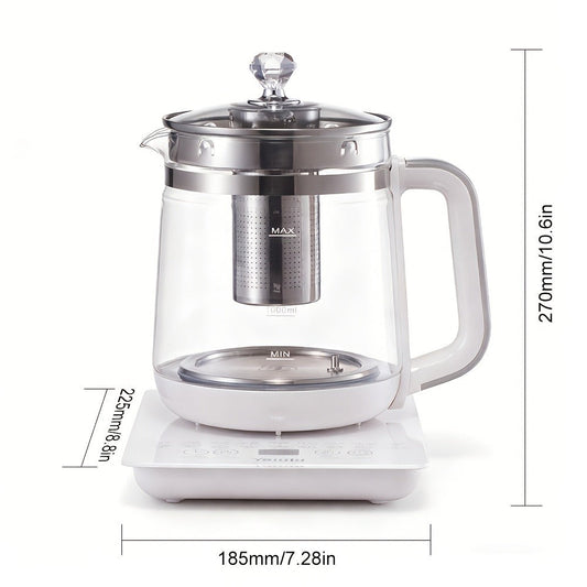 Multifunction Electric Glass Kettle, 1.8L, 18 Presets with Removable Filter, White