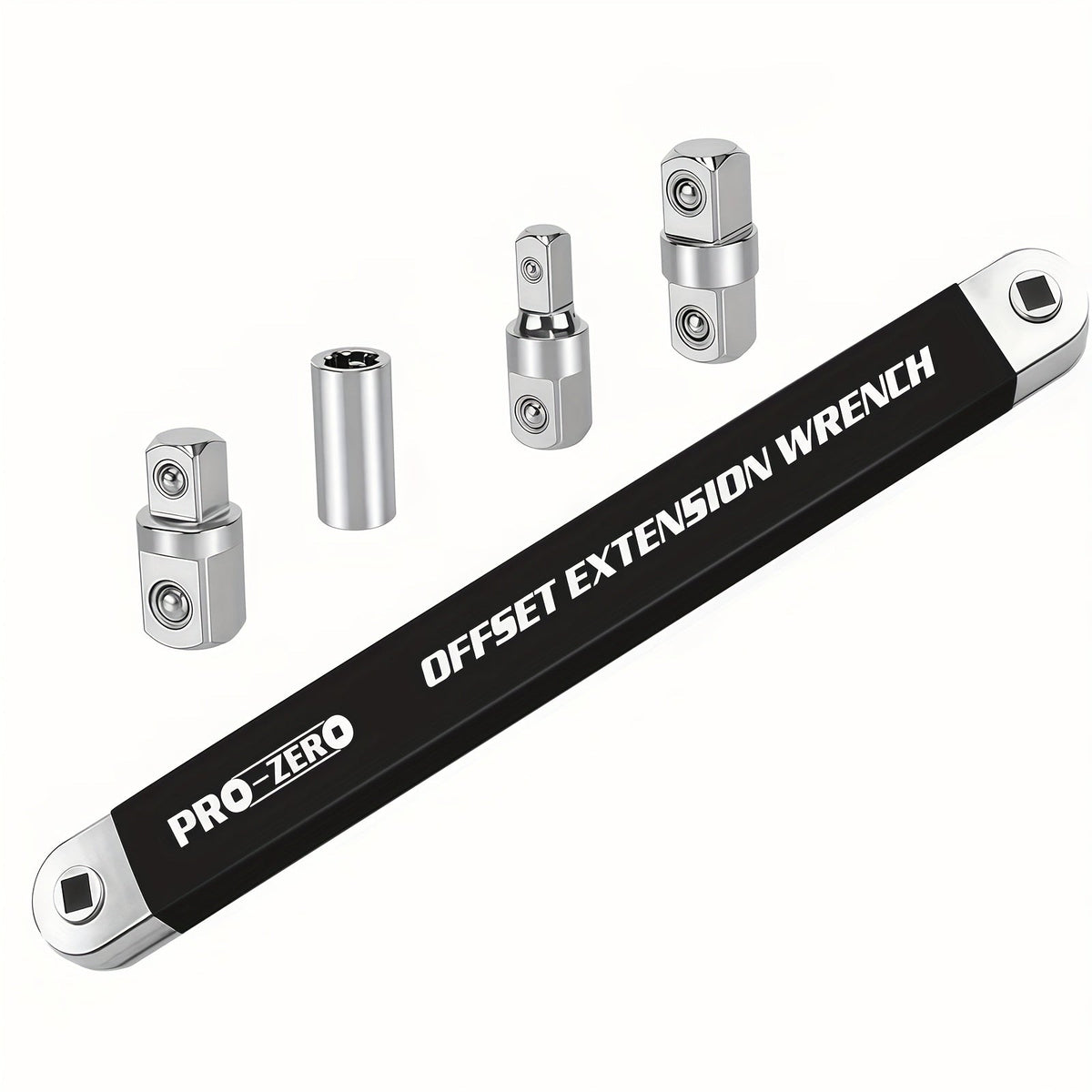 Ratchet Wrench 2-in-1 Offset Extension with 1/4" 3/8" 1/2" Square Head Adapters, 180-Degree Rotation High Torque Non-Slip Handle, Universal Flex Head Ratchet for Narrow Spaces & Auto Repair