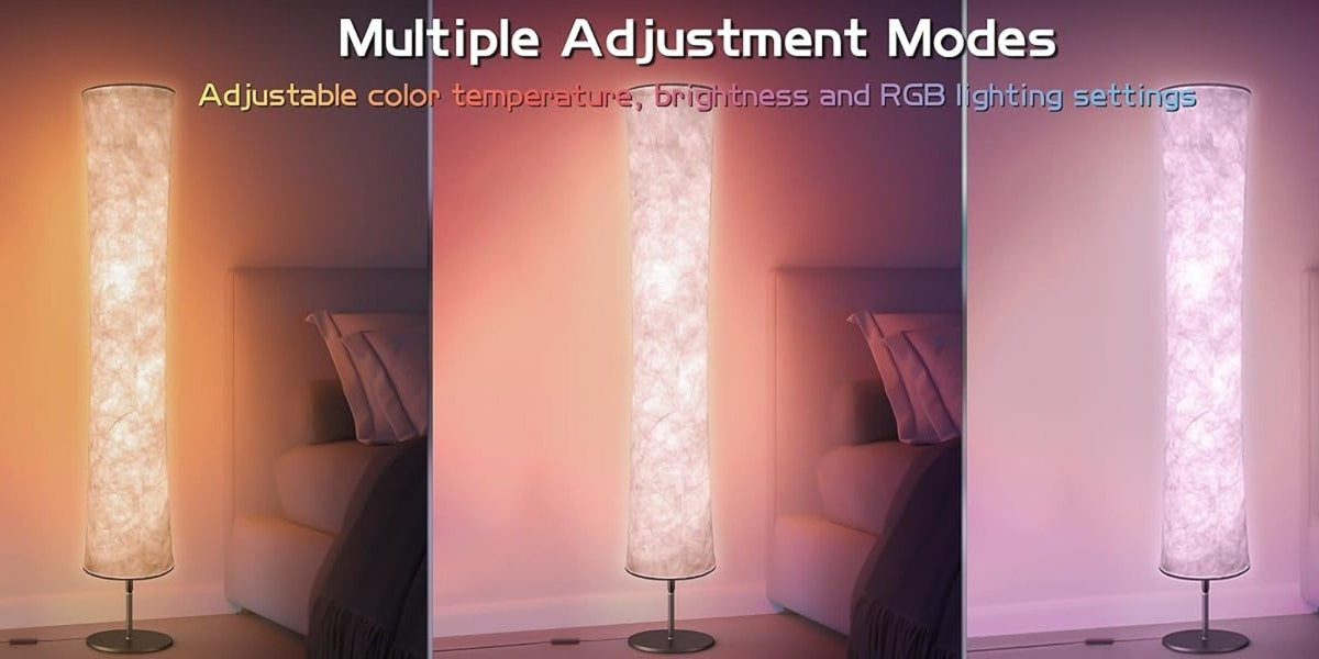 RGB Smart Floor Lamp 16 Million Colors – Music Sync, App & Remote Control, Scene Modes, White Fabric Shade Standing Lamp for Living Room, Bedroom & Gaming Room | 1 & 2 Pack