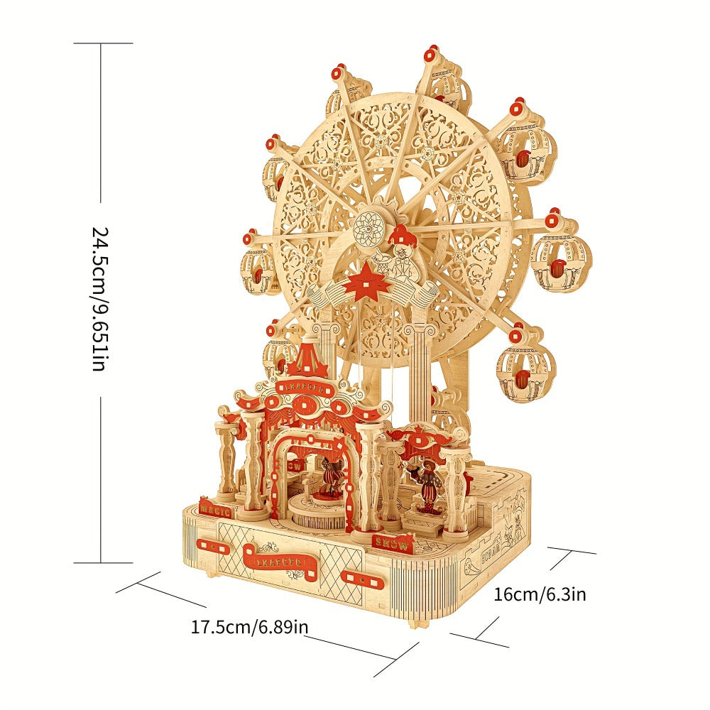 Ferris Wheel Wooden Music Box Kit, FW-1 DIY Mechanical Display Model