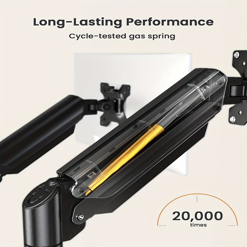 Aluminum Alloy Gas Spring Monitor Arm 19.8 lbs, Full Motion Swivel Tilt Rotate, Ergonomic Desk Mount for 13-32 Inch Screens, C-Clamp & Grommet Base, Space-Saving Home Office Stand