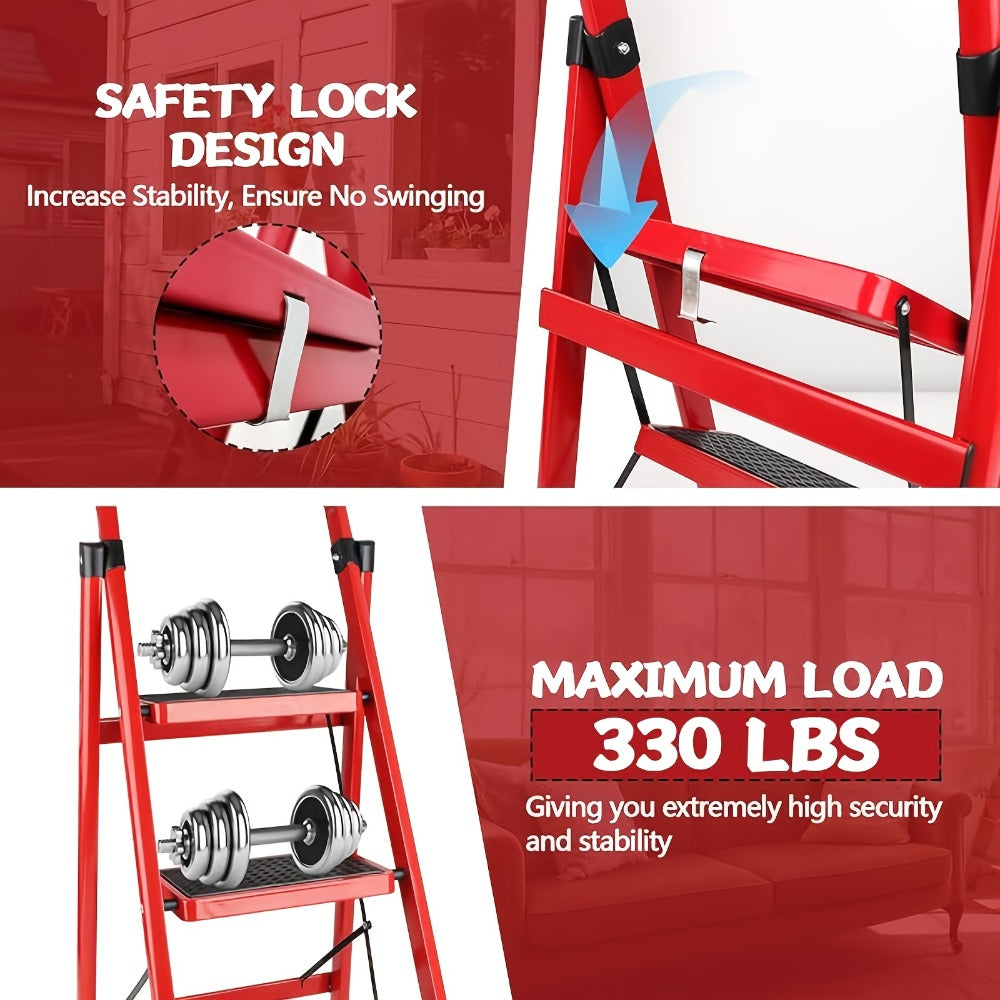Folding Step Stool 5 Step 500 LBS Anti-Slip – No Assembly, One-Hand Fold, Soft Grip Handle, Wide Pedals, Auto Safety Lock, Portable Lightweight Ladder for Home, Kitchen, Bedroom & Industrial Use