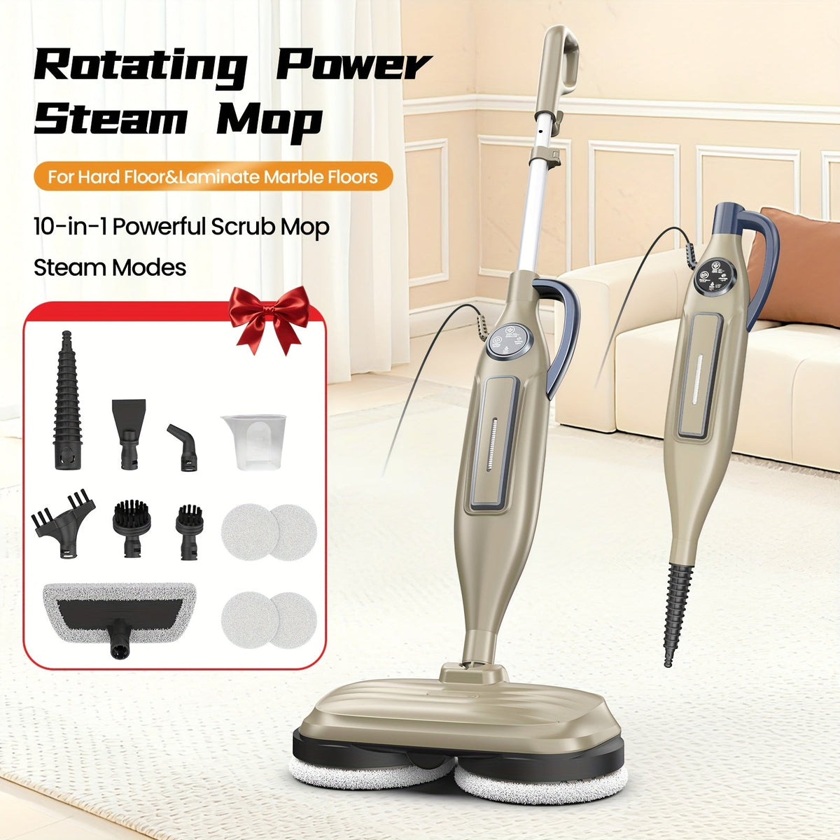Steam Mop 10-in-1 Spinning Rotating Mop Pads with Steam Blaster Technology - 3 Steam Modes, LED Headlights, Lightweight Spin Mop for Hard Floor, Laminate & Marble, Washable Pads, VM6 Pro Series