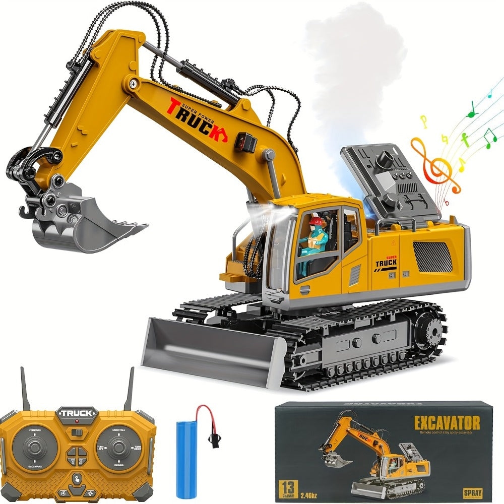 RC Excavator with Metal Shovel, LED Lights, 13CH or 17CH