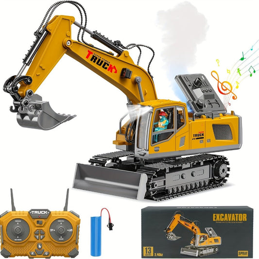 RC Excavator with Metal Shovel, LED Lights, 13CH or 17CH