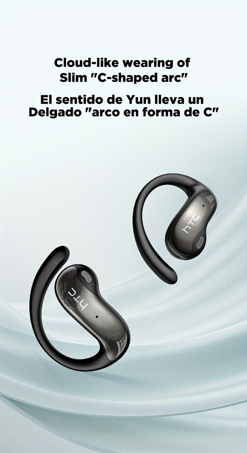 HTC NE19 AI Translation Earbuds TWS 134 Languages, Open-Ear Wireless Bluetooth 5.4 HiFi Audio, Long Battery Life Hands-Free Earphones for Travel Business Sports Casual Daily Use