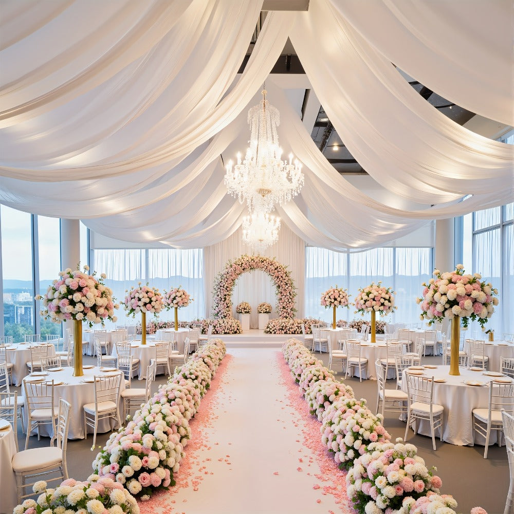 6-Pack Chiffon Ceiling Drapes for Wedding 63x118in - Sheer Polyester Backdrop Curtains with Rod Pockets for Wedding Arch, Party Stage, Photography, Ceremony & Event Decoration Swag