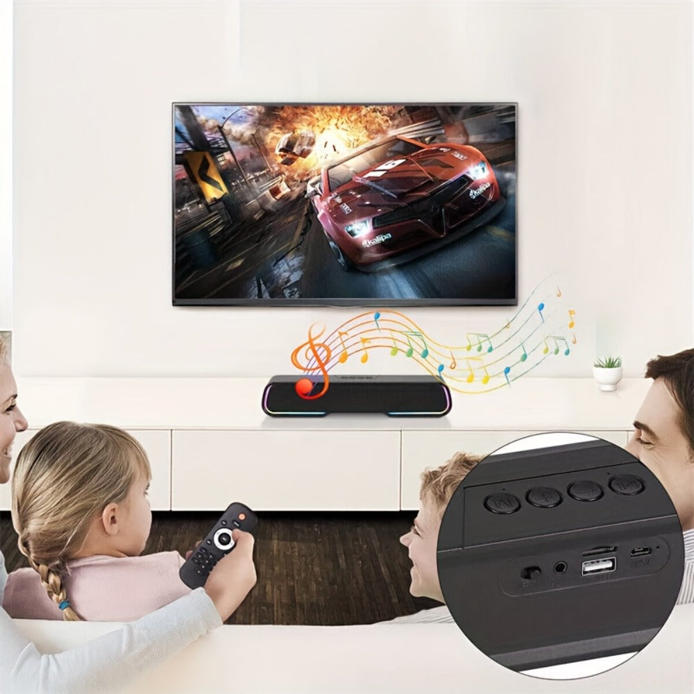 HiFi Soundbar with Subwoofer and RGB Lights, Bluetooth 5.0 Home Theater Speaker, FM Radio TF Card USB AUX TWS, Surround Sound for TV PC Laptop Gaming Console Smartphone Tablet