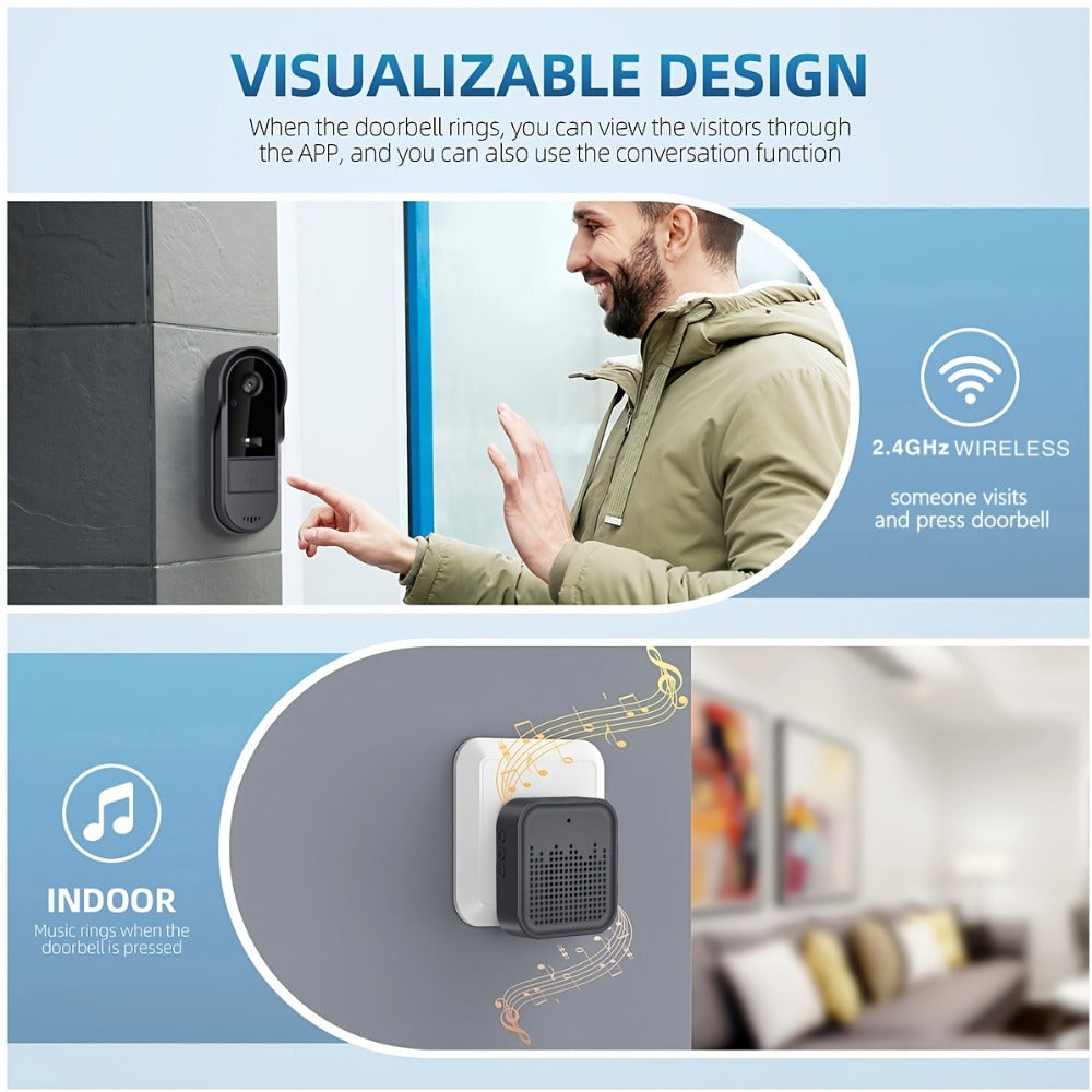Tuya Smart WiFi Doorbell Camera with Voice Changer – HD Night Vision, Two-Way Intercom, Rechargeable Battery, SD Card Local Storage, Remote Viewing, Home Security Wireless Doorbell, Single or 2-Pack