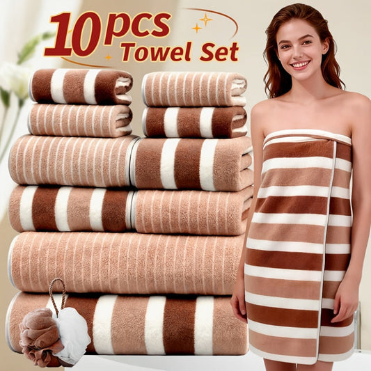 Striped Microfiber Towels, 100% Polyester, 1-, 3-, and 10-Piece Options