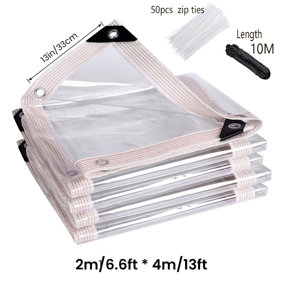 Clear Waterproof Tarp Heavy Duty Transparent PE Tarpaulin with Grommets – Rainproof Cover for Porch Canopy Henhouse Plant Camping & Outdoor Garden, Multi-Size