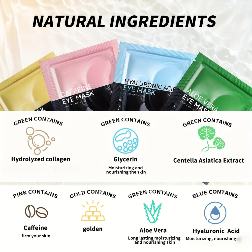 Collagen Eye Mask Patches 40 Pairs – Caffeine & Aloe Vera Under Eye Patches 4 Types Eye SPA Multi-Color Depuff Dark Circle Moisturizing Daily Eye Care Gift Set for Women
