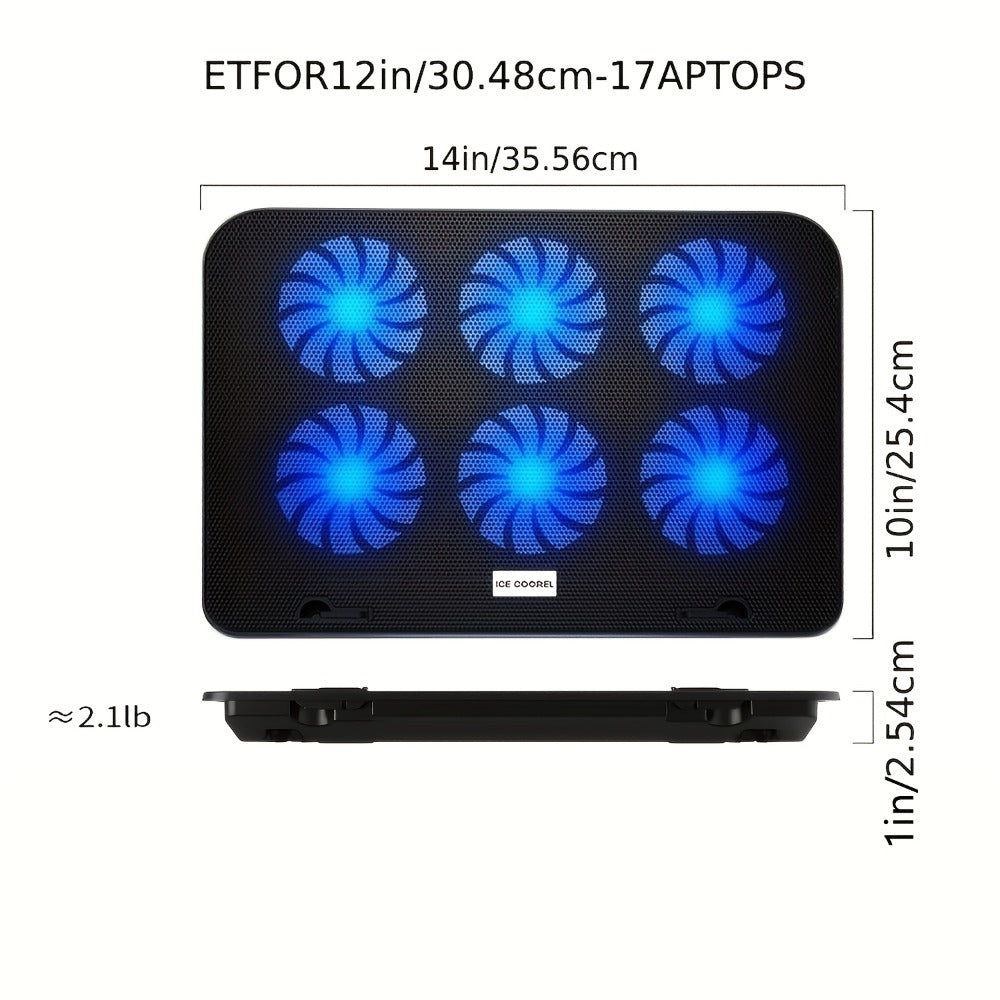 Laptop Cooling Pad ICE COOREL 6 Fans 12-17.3 Inch 5 Adjustable Heights 2 USB Ports RGB Gaming Laptop Cooler Stand Full Coverage Heat Dissipation for Gaming Work Home Office A9 A9R