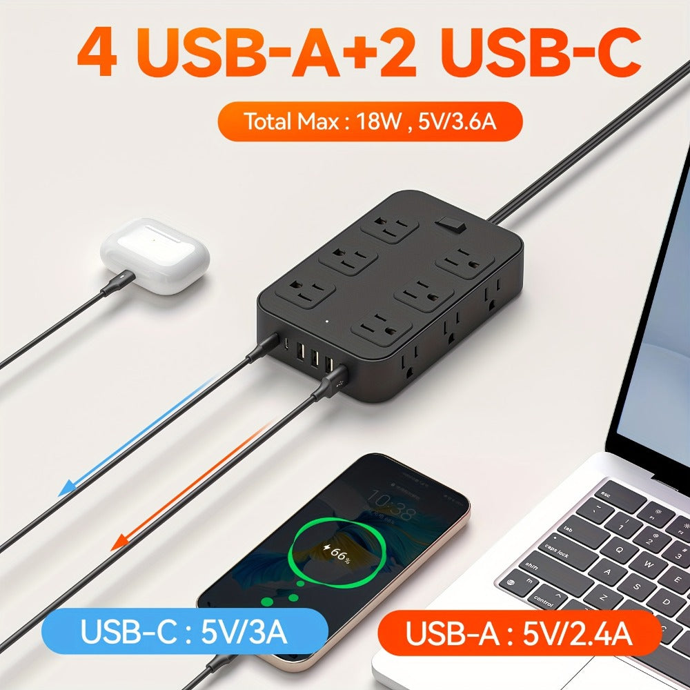 Wide Outlet Surge Protector Power Strip 18-in-1 with 12 Widely Spaced AC Outlets 4 USB-A 2 USB-C Ports Safe Portable Desktop Charging Station for Home Dorm Office Travel Essentials – Black & White