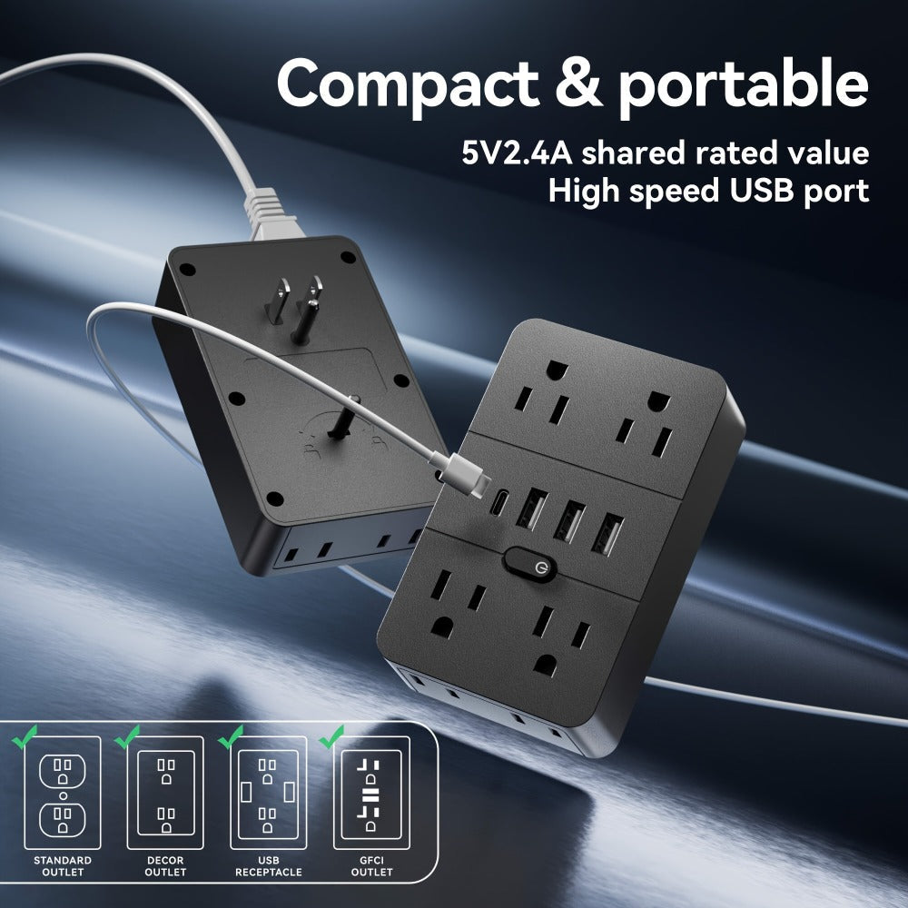Desktop Power Strip with LED Desk Lamp & Clock 9-in-1, 4 AC Outlets & 5 USB Ports (3 USB-A & 2 USB-C), Surge Protection & Overload Safety for Office, Study, Home & School
