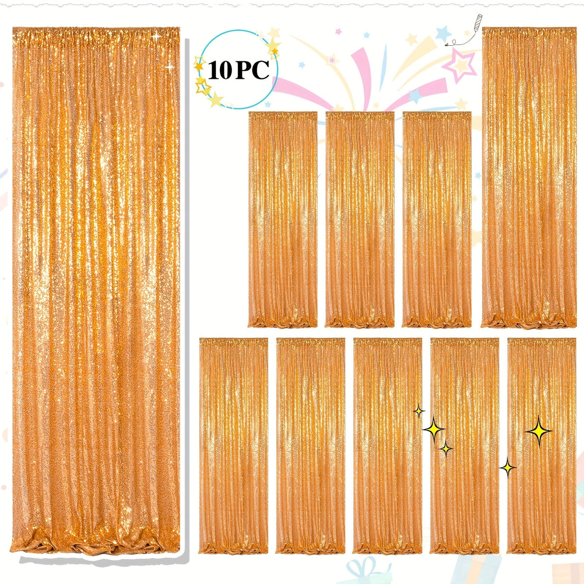 Sequin Backdrop Curtains 2FTx8FT Glitter Photography Background Panels for Party Wedding Birthday Stage Decoration Gold Yellow Shimmer Curtain Set 4 6 10 Panels Available