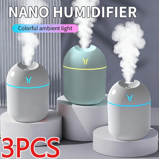Mini USB Humidifier and Aroma Diffuser 3-Pack with Color Night Lights, White and Blue