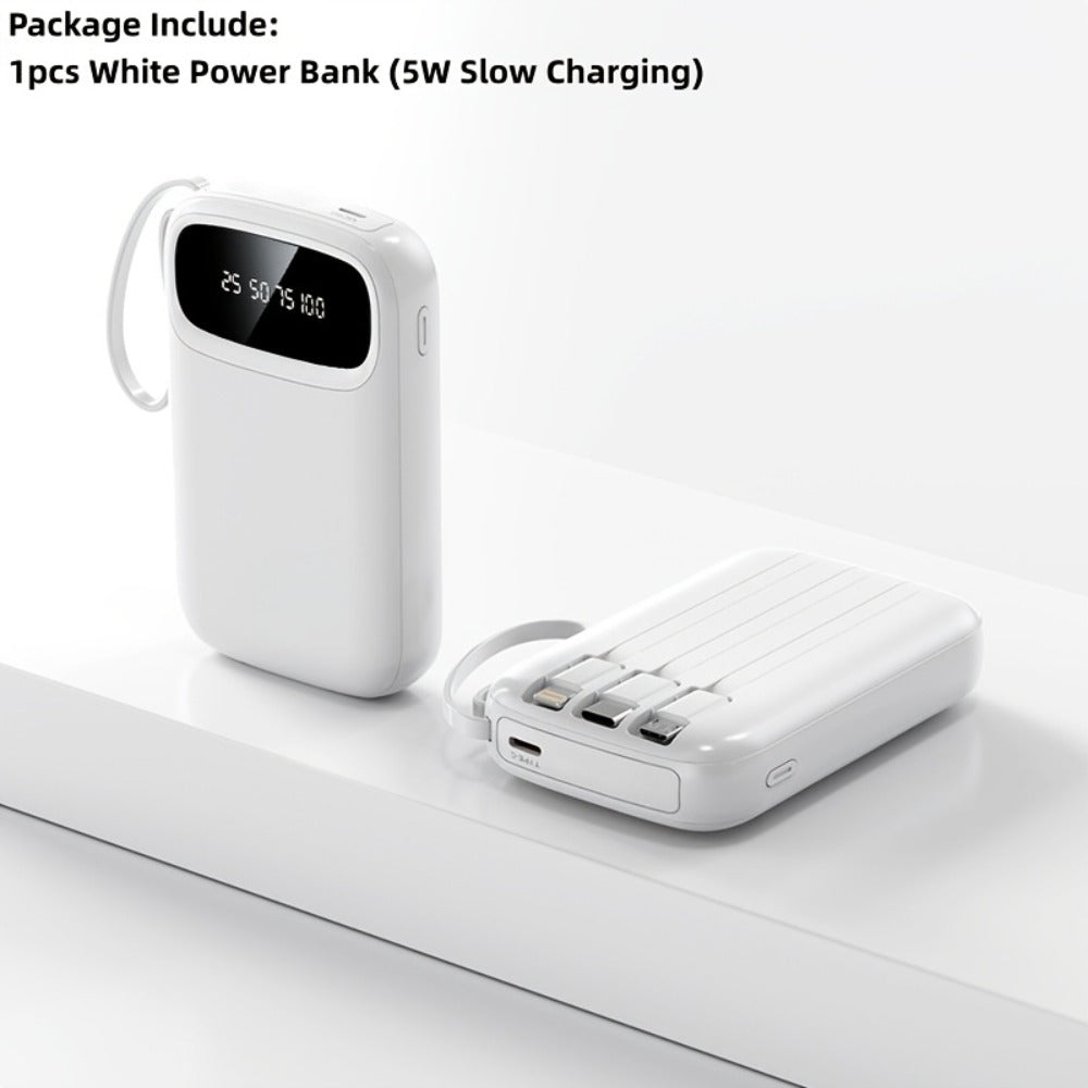 Portable Charger 10000mAh with Built-In 3 Cables Lightning USB-C Micro-USB 22.5W Super Fast Charging Cute Cartoon Mini Power Bank for iPhone Android Travel Backup Battery – Purple Black Red White