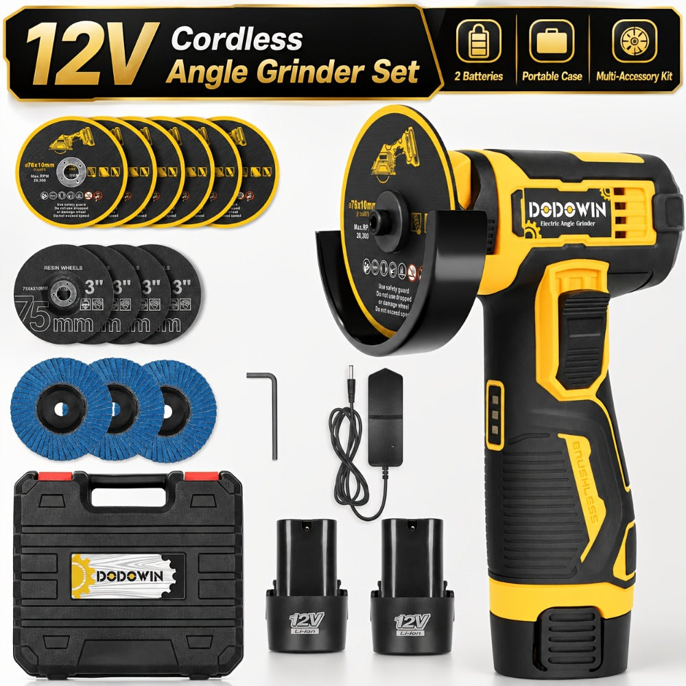 Mini Cordless Angle Grinder 19500RPM – Electric Grinding Polishing Tool for Metal Wood Stone Concrete | Lithium Power Grinder with Battery Options