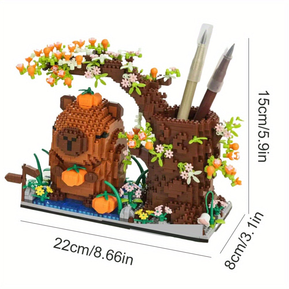 1880-Piece Capybara Building Block Pen Holder and Desk Organizer