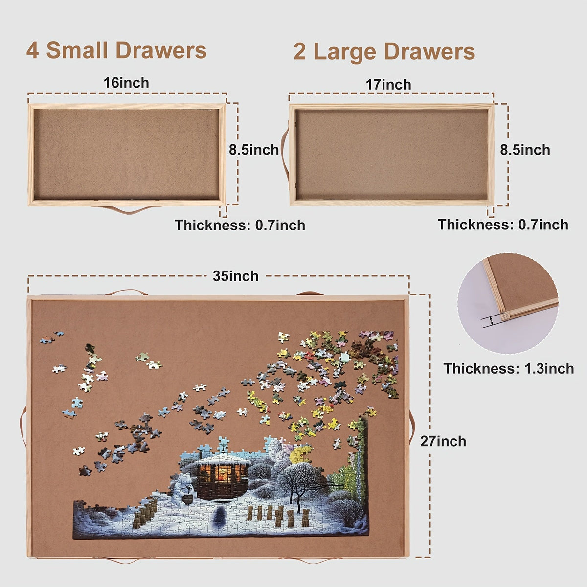 Rotating Puzzle Table with 6 Drawers & Cover, 35"x27" – Fits Puzzles up to 1500 Pieces