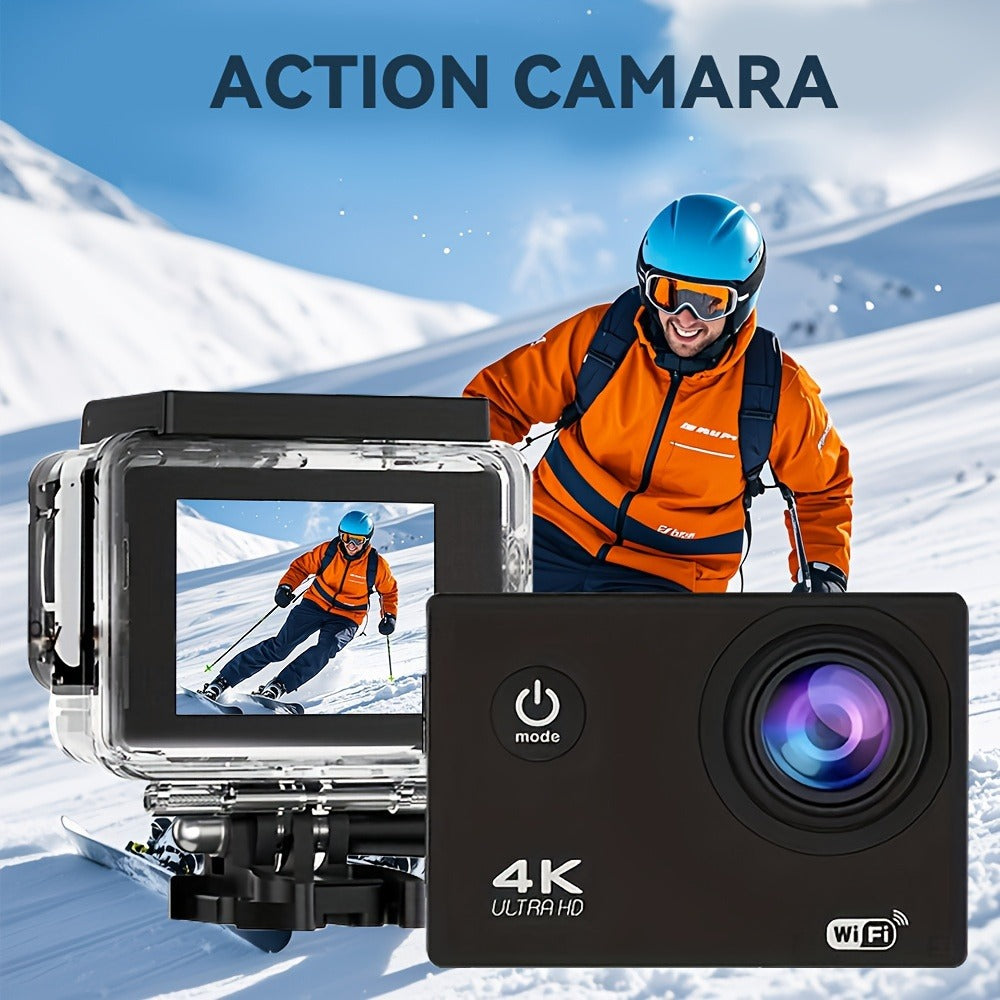 4K Sports Action Camera with WiFi, 170° Wide Angle, 32GB Card & Helmet Mount Kit – Pre-Recording, Remote Control, 900mAh Battery, 2" LCD – Beginner-Friendly Outdoor Cam for Cycling, Hiking & Gifts